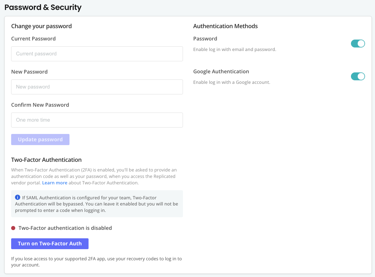 Turn on 2FA in the Vendor Portal